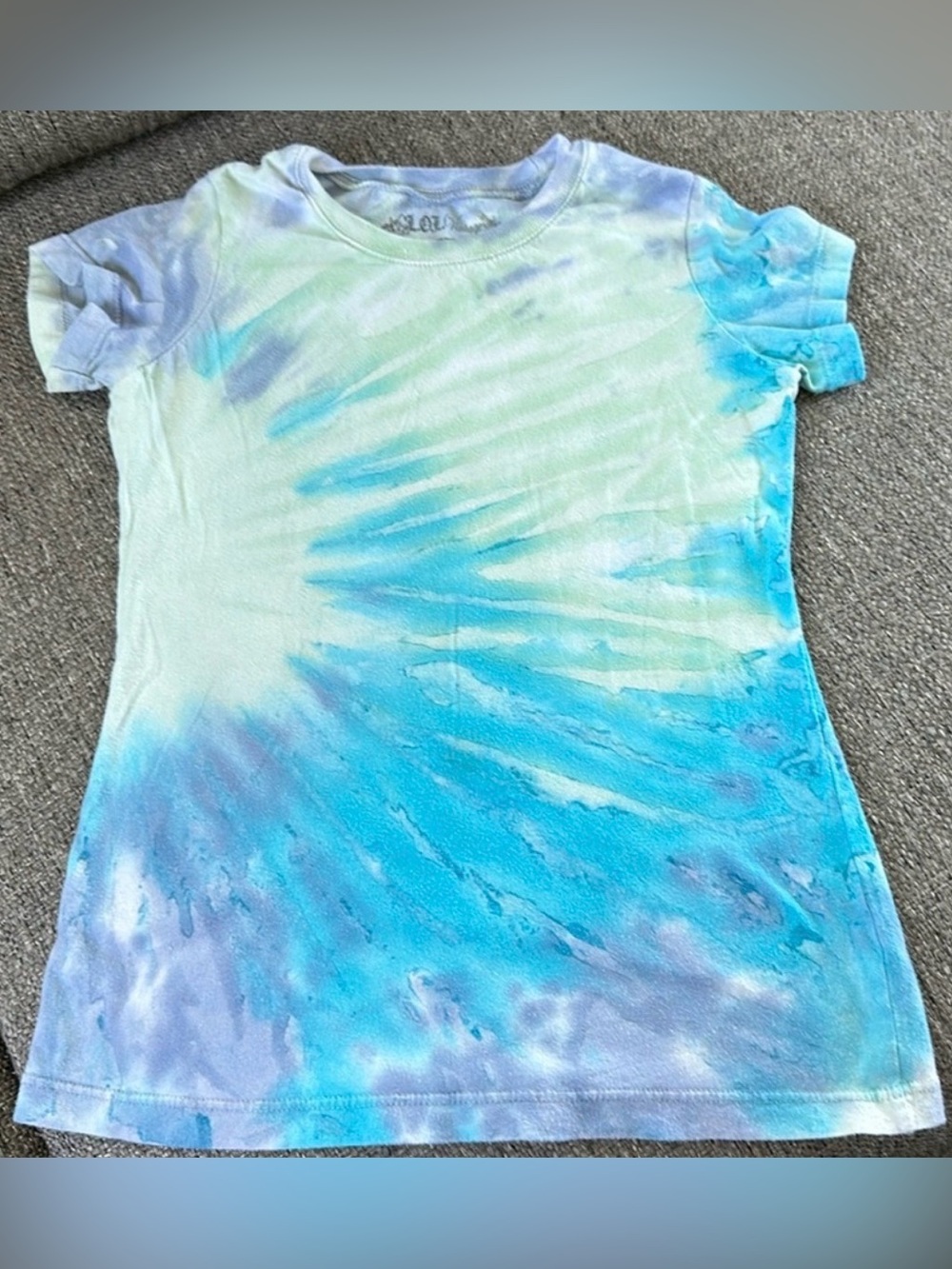 LOL Vintage Kids Spiral Tie Dye Graphic T-Shirt Blue Purple Teal Size Small S